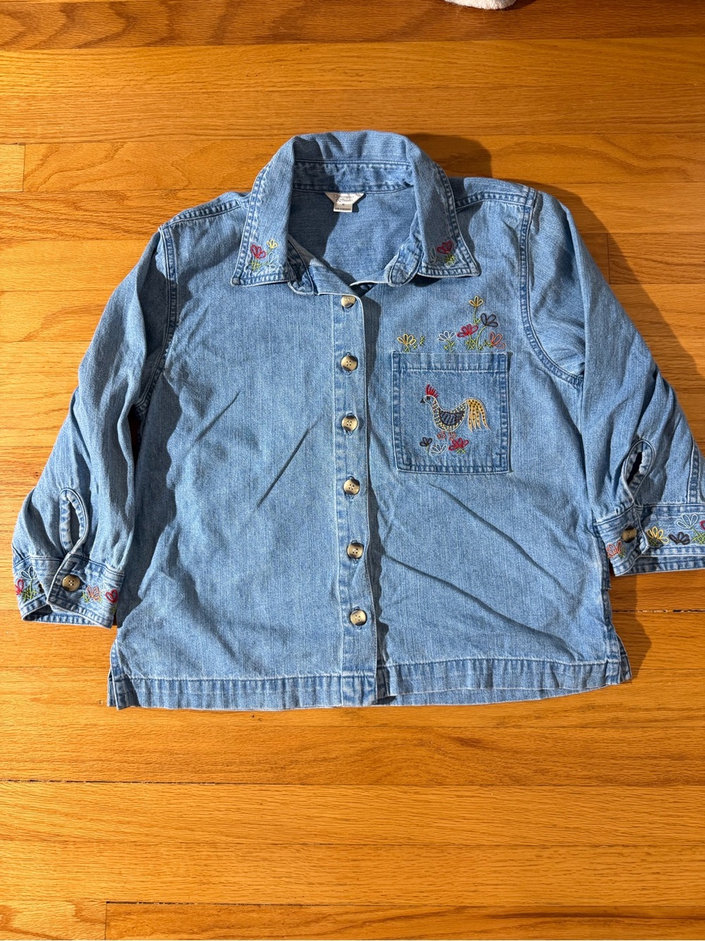 Grandmacore Light Blue Embroidered Denim Button-Up Shirt Size S